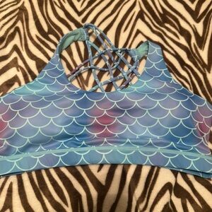 Blue and Purple Scallop, Mermaid print Sports Bra CVG • LIKE NEW CONDITION